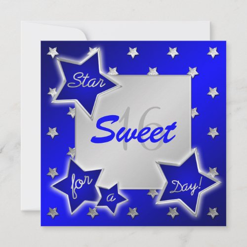 Blue and Silver Stars Sweet 16 Invitation