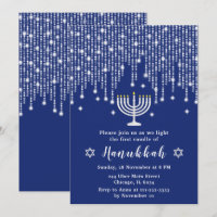 Blue and Silver String Lights Hanukkah Party