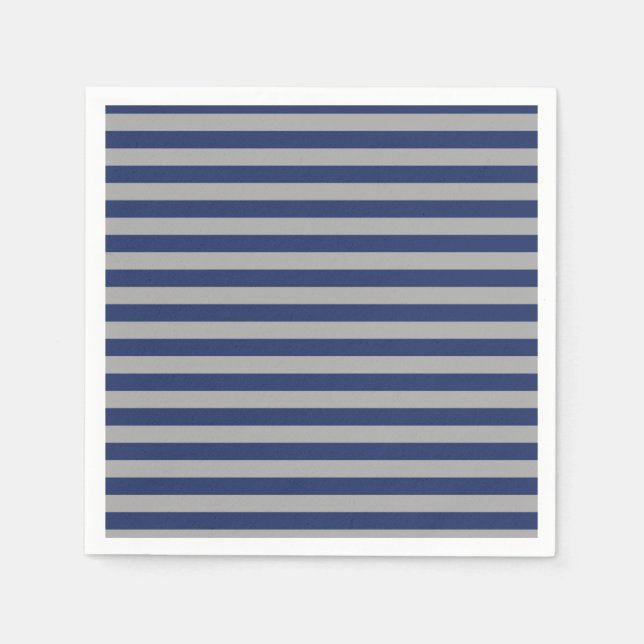 Blue and Silver Stripes Paper Napkins (Front)