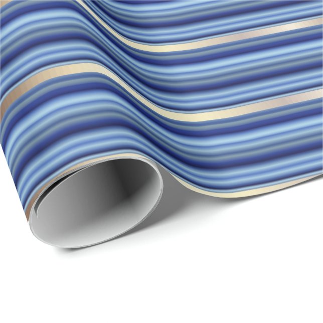 Blue and Silver Stripes Wrapping Paper (Roll Corner)