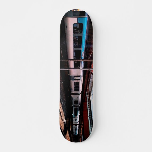 Blue and silver train skateboard (Front)