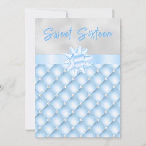 Blue and Silver Tufted Pearls Sweet Sixteen Invitation