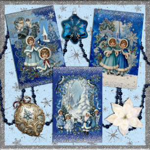 Blue and Silver Victorian Christmas Wrapping Paper Sheets