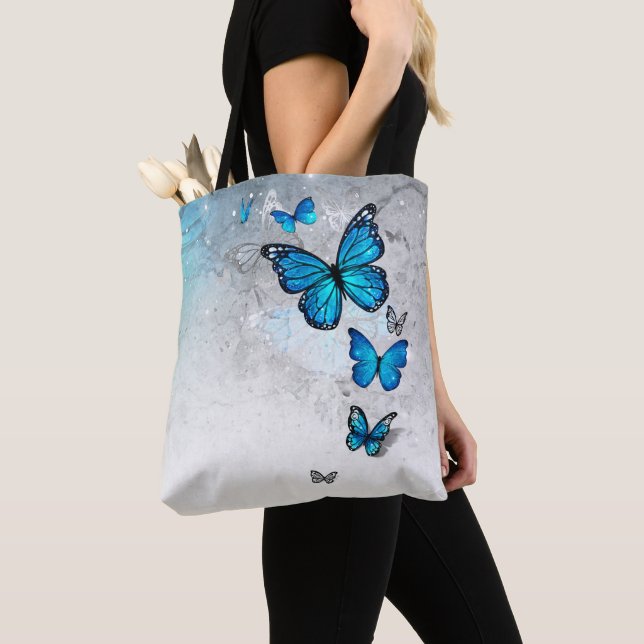 Blue and Silver Watercolor Butterflies Tote Bag | Zazzle display picture 1