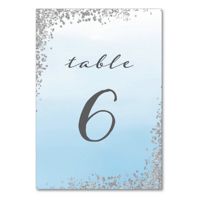 Blue and Silver Wedding Table Number Card (Front)