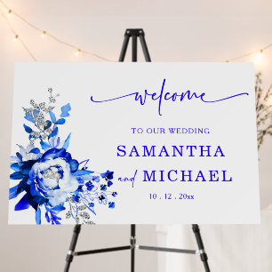 Blue and Silver Wedding Welcome Sign