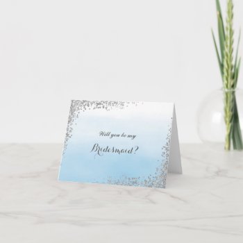 Blue And Silver Will You Be My Bridesmaid Card by melanileestyle at Zazzle