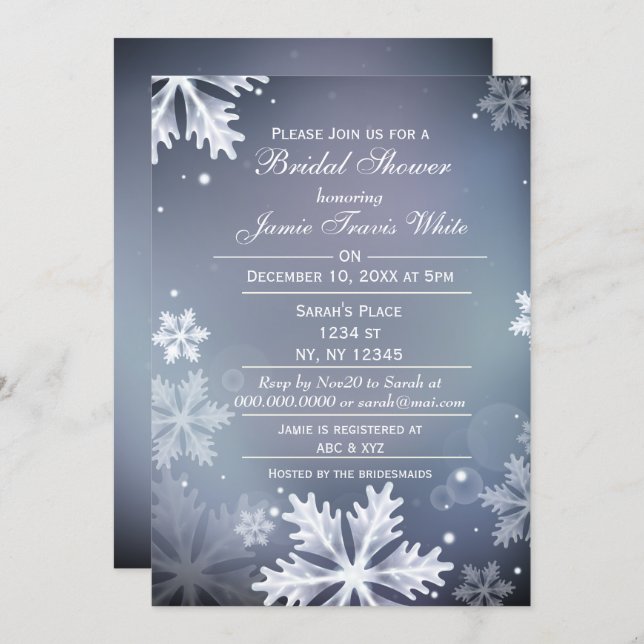 Blue and Silver Winter Bridal shower invite (Front/Back)