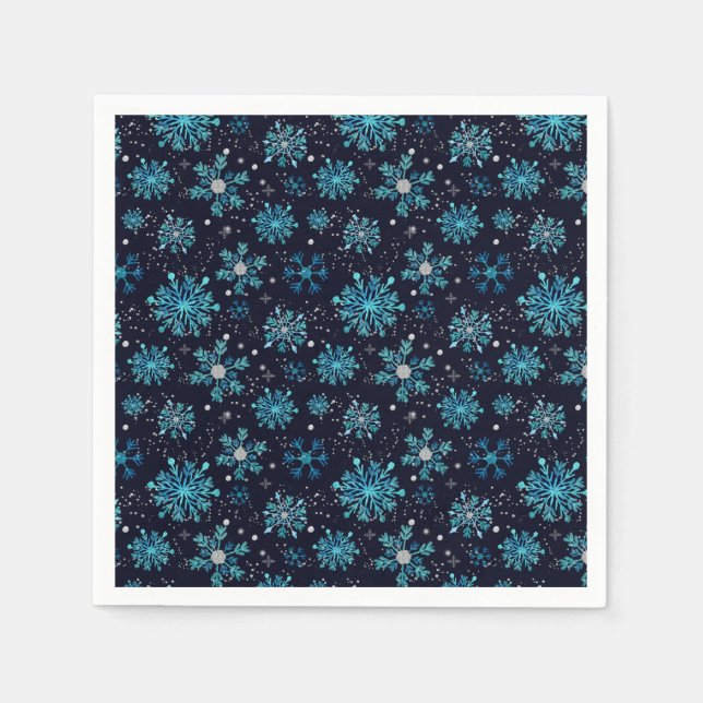 Blue and Silver Winter Snowflakes Napkins (Front)