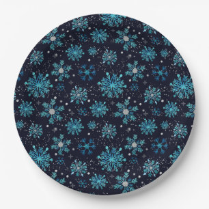 Blue and Silver Winter Snowflakes Paper Plates