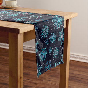 Blue and Silver Winter Snowflakes Short Table Runner