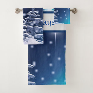 Blue and Silver Winter Wonderland Christmas Bath Towel Set