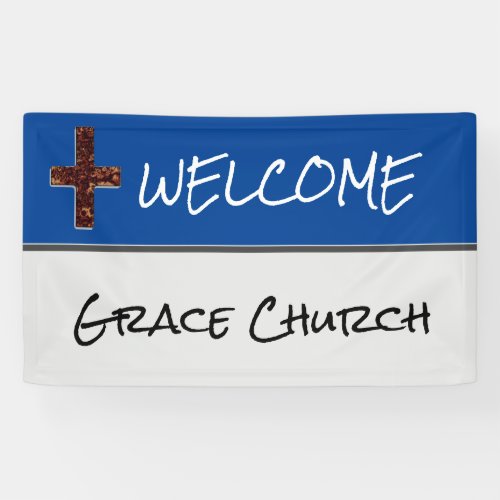 Blue and Silver With Cross Church Welcome Banner