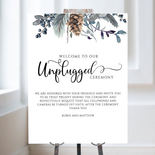 Blue and Slate Floral Unplugged Ceremony Sign