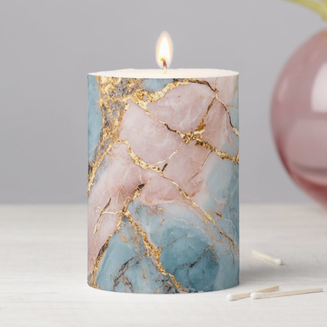 blue and soft pink Marble with Gold  Candle (In Situ)