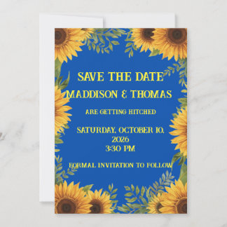 Blue and Sunflower Personalised Save The Date Invitation