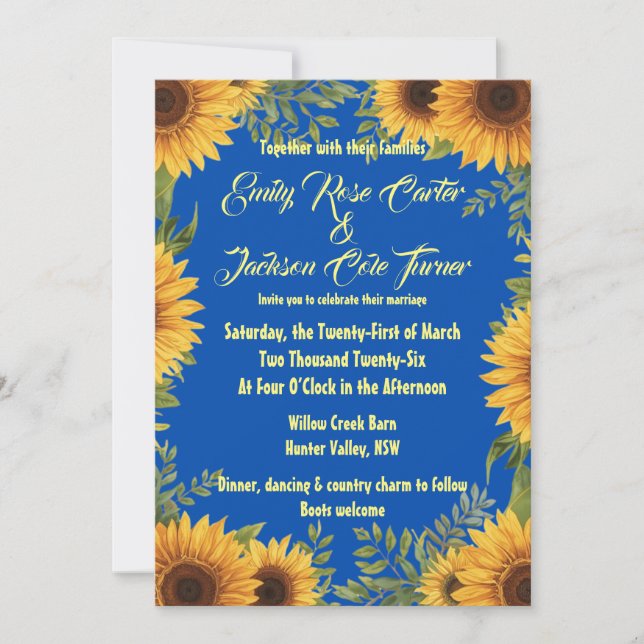 Blue and Sunflower Wedding Invitation (Front)