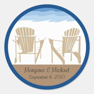 Blue and Tan Adirondack Chairs Wedding Classic Round Sticker