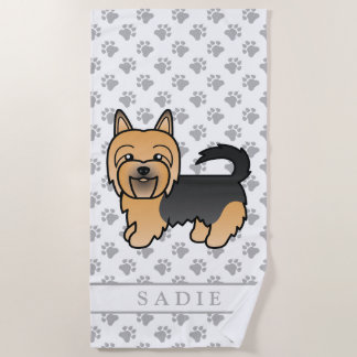Blue And Tan Australian Terrier Cartoon Dog &amp; Name Beach Towel