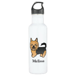 Blue And Tan Australian Terrier Cartoon Dog &amp; Name Stainless Steel Water Bottle