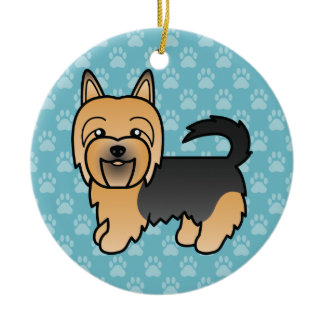 Blue And Tan Australian Terrier Dog Drawing Blue Ceramic Ornament