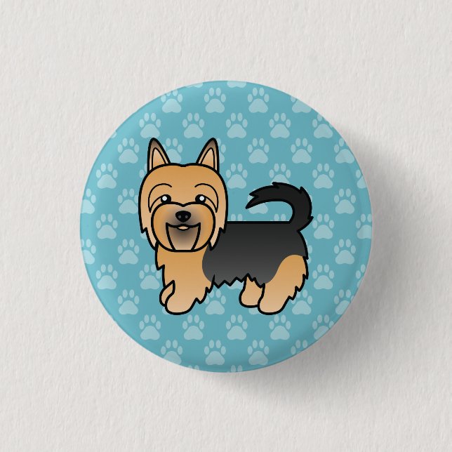 Blue And Tan Australian Terrier Dog On Blue Pinback Button (Front)