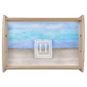 Blue and Tan Beach House Watercolor Monogram Serving Tray (Front)