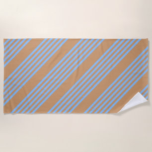 Blue and tan five stripe pattern beach towel