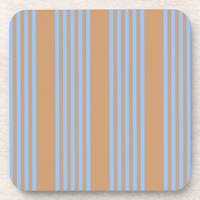 Blue and tan five stripe pattern beverage coaster (Front)