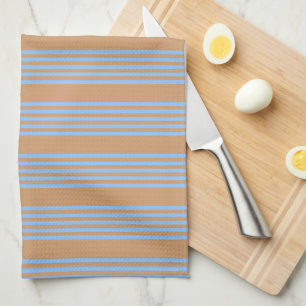 Blue and tan five stripe pattern kitchen towel