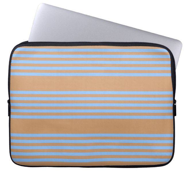 Blue and tan five stripe pattern laptop sleeve (Front)