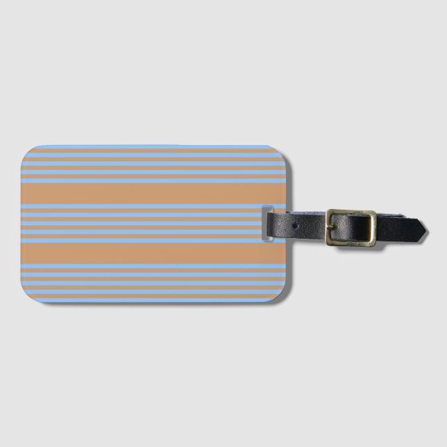 Blue and tan five stripe pattern luggage tag (Front Horizontal)