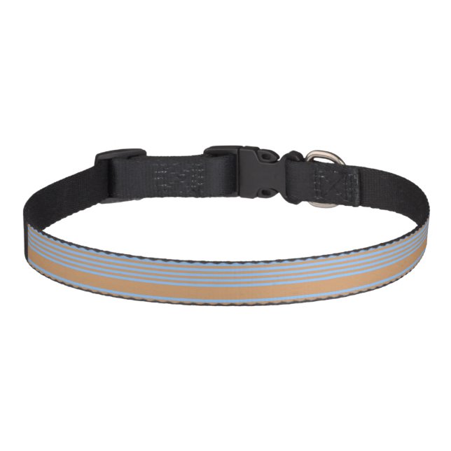 Blue and tan five stripe pattern pet collar (Front)
