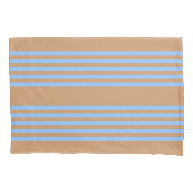 Blue and tan five stripe pattern pillow case (Front)