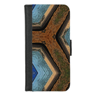 Blue and Tan Kaleidoscope Design iPhone 8/7 Wallet Case