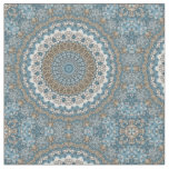 Blue and Tan Mandala Intricate Geometric Pattern Fabric