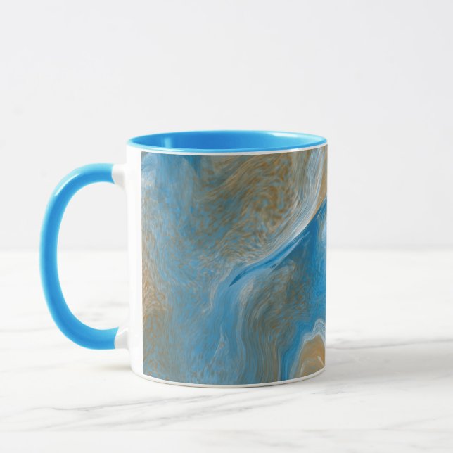 Blue and Tan Marble like Art / Beach Colors Mug (Left)