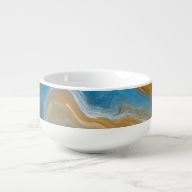Blue and Tan Marble like Art / Beach Colors Soup Mug (Front)