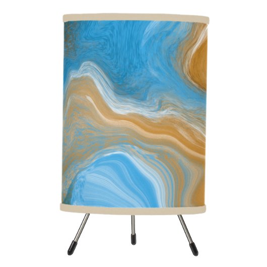 Blue and Tan Marble like Art / Beach Colors  Table Tripod Lamp (Front)
