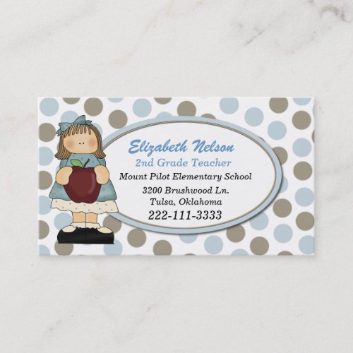 Blue and Tan Polka Dot Teacher's business card