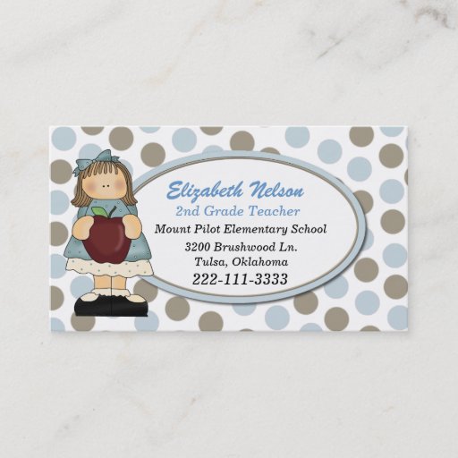 Customizable Blue and Tan Polka Dot Teacher's business card