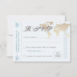 Blue and Tan RSVP World Map Boarding Pass Card