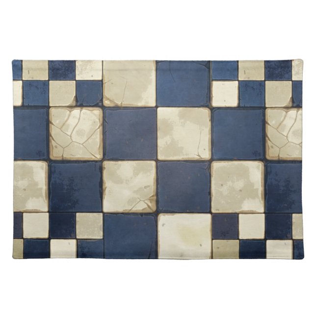 Blue And Tan Tile Cloth Placemat (Front)