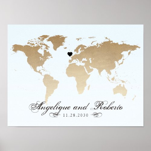 Blue and Tan World Map Guest Signature Poster