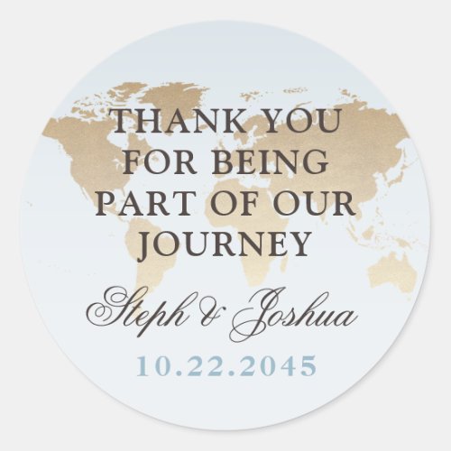 Blue and Tan World Map Thank You Favor Label