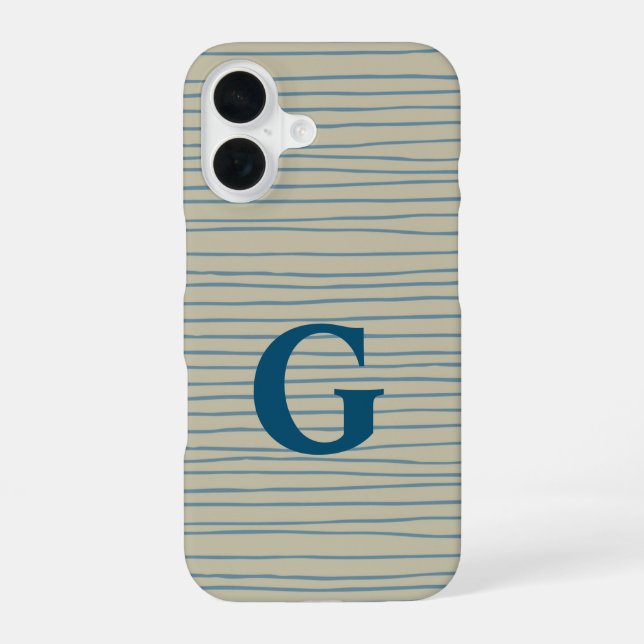 Blue and Taupe Abstract Lines Pattern Monogram  Iphone Case (Back)