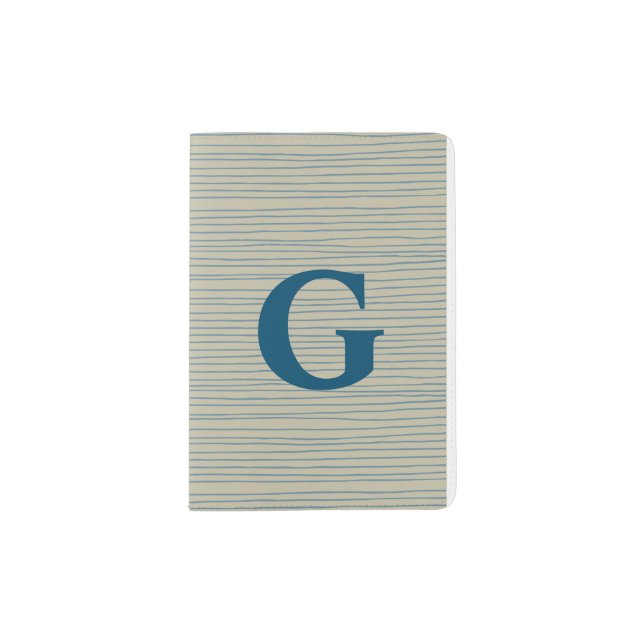 Blue and Taupe Abstract Lines Pattern Monogram Passport Holder (Front)