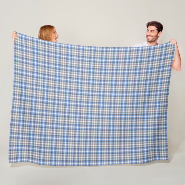 Blue and Taupe Tartan Plaid Pattern Fleece Blanket (In Situ)