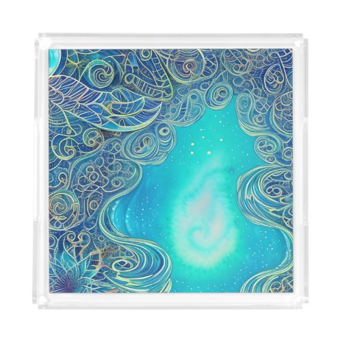 Blue and Teal Abstract Art Acrylic Tray