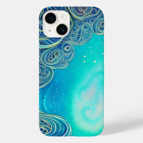 Blue and Teal Abstract Art Case_Mate iPhone 14 Case